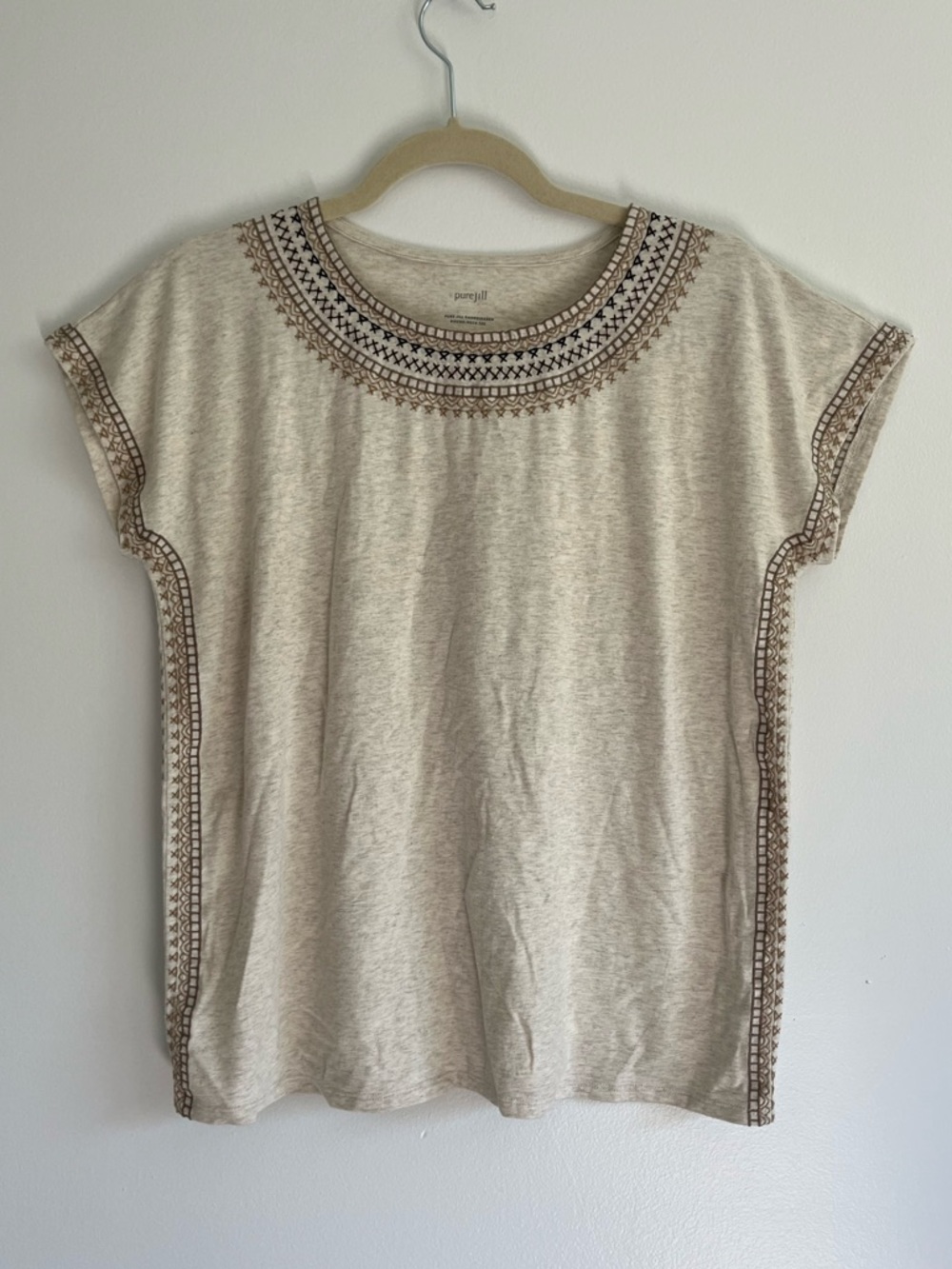 purejill Embroidered Neutral Cream Boho Cap Sleeve Women’s Top Small